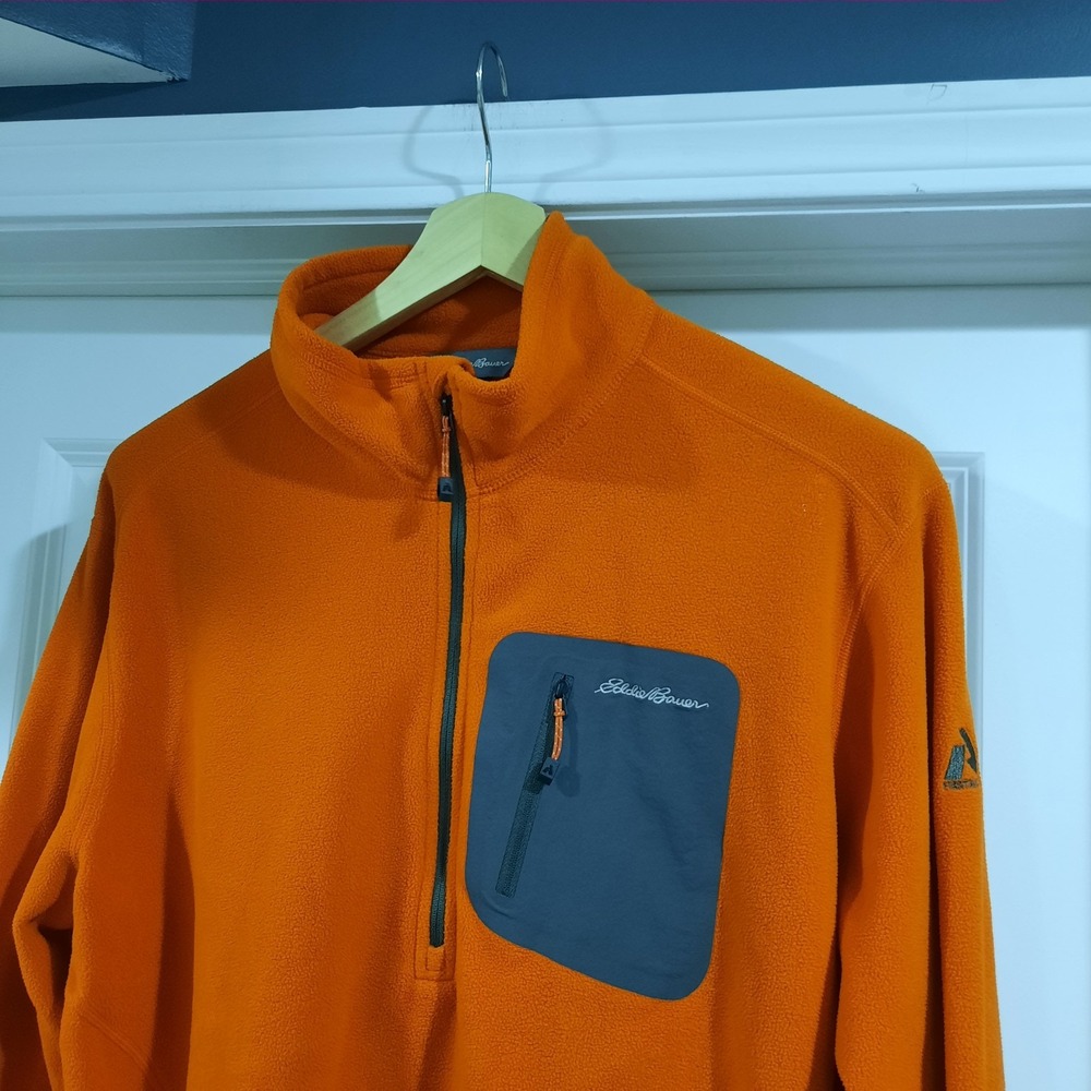 Eddie Bauer First Ascent Jacket Mens XL Orange Fleece Lightweight 1/4 Zip Hiking - Picture 3 of 10